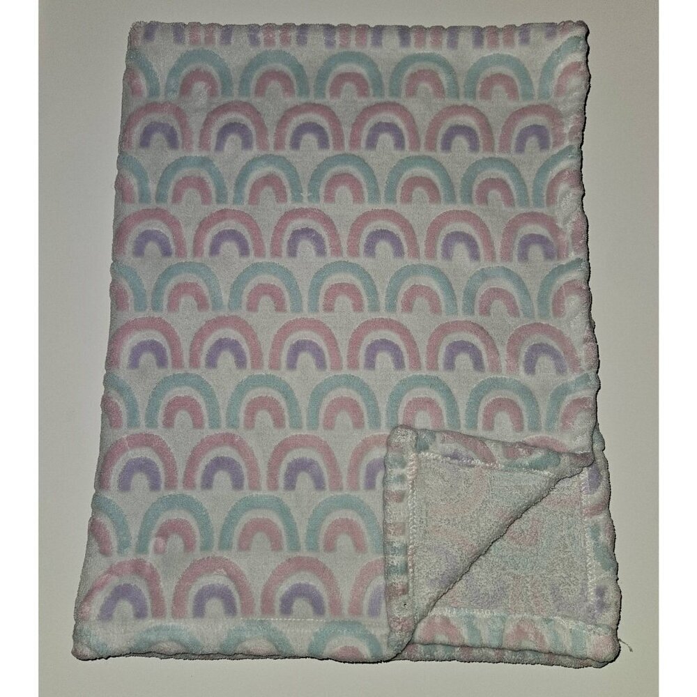 Bananafish Pink Blue Purple Rainbow Baby Blanket Lovey Fleece White 29x38 READ